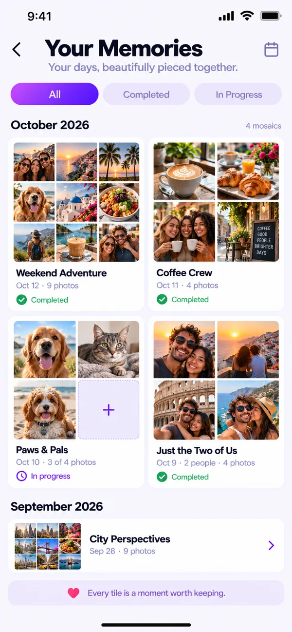 Your Memories gallery organized by month